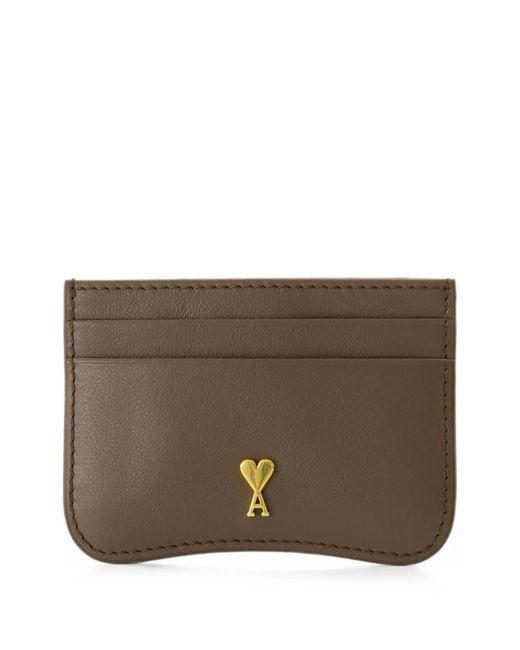 AMI Brown Paris Paris Zipped Cowhide Leather Card Holder