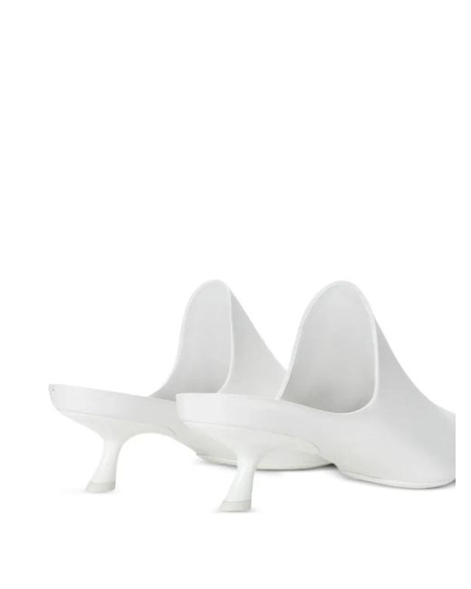 Loewe White Emily Square-Toe Kitten-Heel Mules