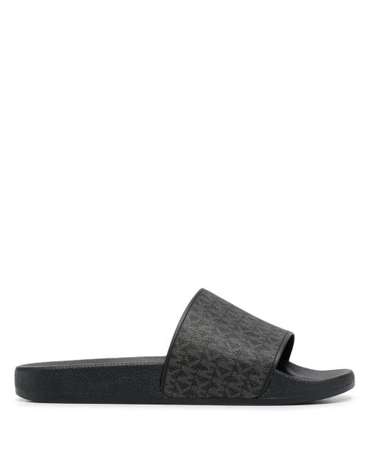 Michael Kors Black Jake Monogram Logo-Print Slides for men