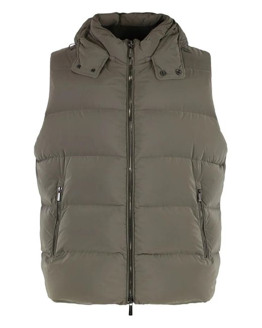 Moorer Gray Quilted Hooded Waistcoat for men