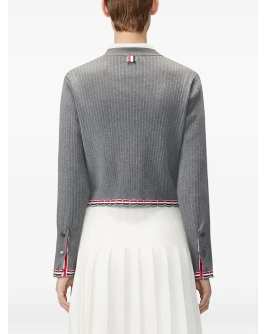 Thom Browne Gray Pointelle Rib-Stitch Cardigan