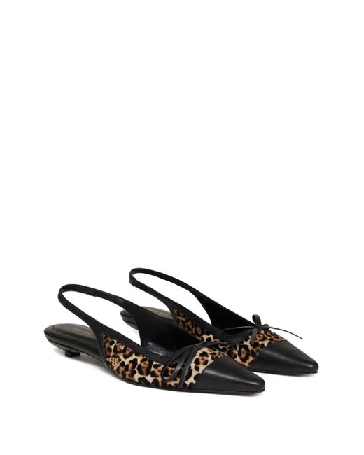 Anine Bing Black Zoey Leopard-Print Slingback Ballet Flats