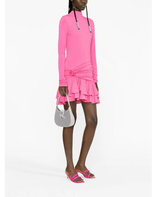 Blumarine Pink Floral-Appliqué Ruffled Minidress