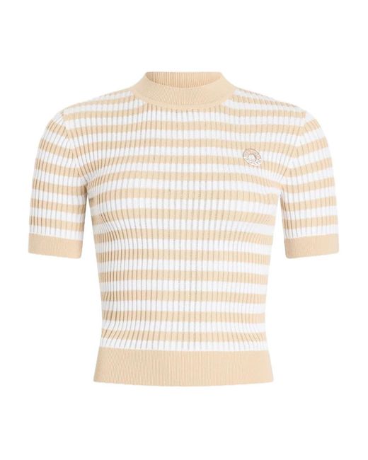 Patou White Striped-Pattern Ribbed Top