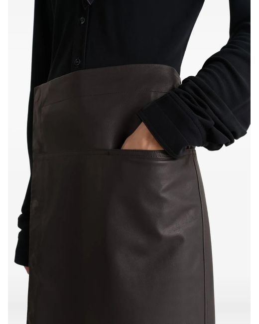 Lemaire Black Snap-Fastening Leather Skirt