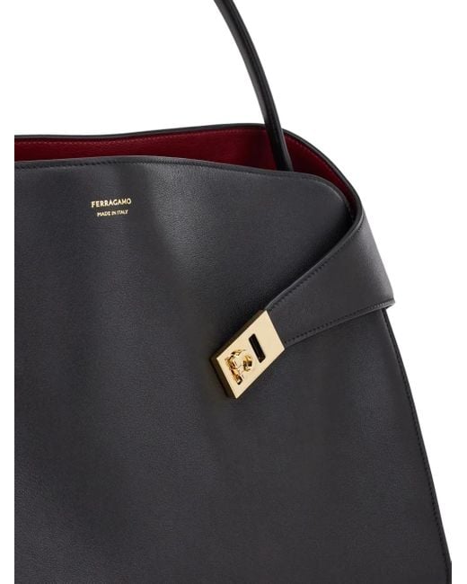 Ferragamo Black Hug Medium Leather Tote Bag