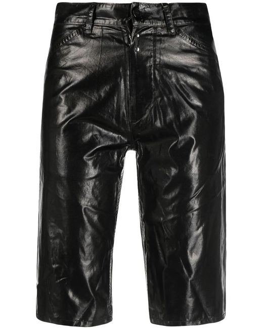 MM6 by Maison Margiela Black Laminated Straight Denim Shorts