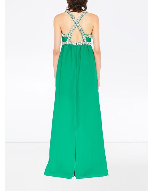 Miu Miu Long Embellished Cady Dress in Green | Lyst