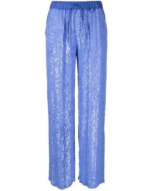 P.A.R.O.S.H. Blue Wide-Leg Trousers With Shimmering Sequin Detailing