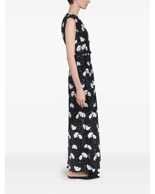 Giambattista Valli White Carnation-Print Sequined Maxi Dress