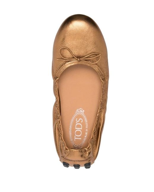 Tod's Brown Gommino Metallic-Effect Leather Ballet Flats