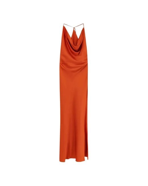 ACTUALEE Red Cowl-Neck Ruched Maxi Dress