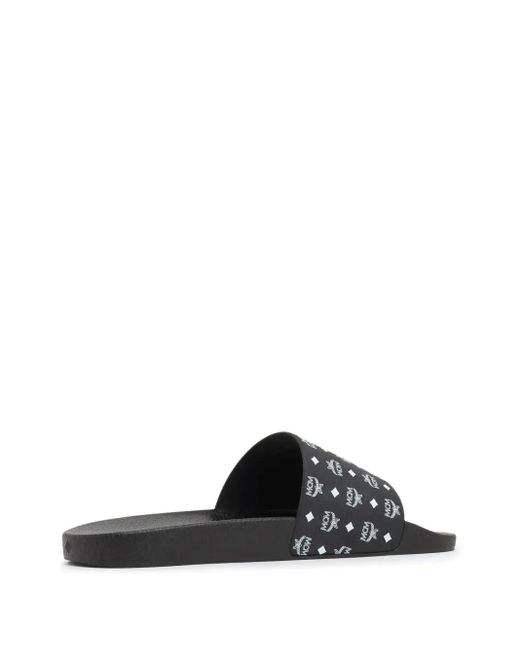 MCM White Logo-Print Single-Strap Slides for men