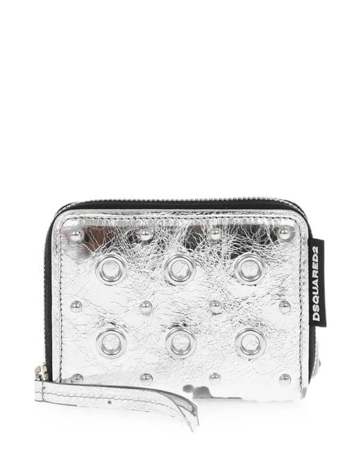 DSquared² Gray Craquelé-Effect Eyelet-Embellished Wallet