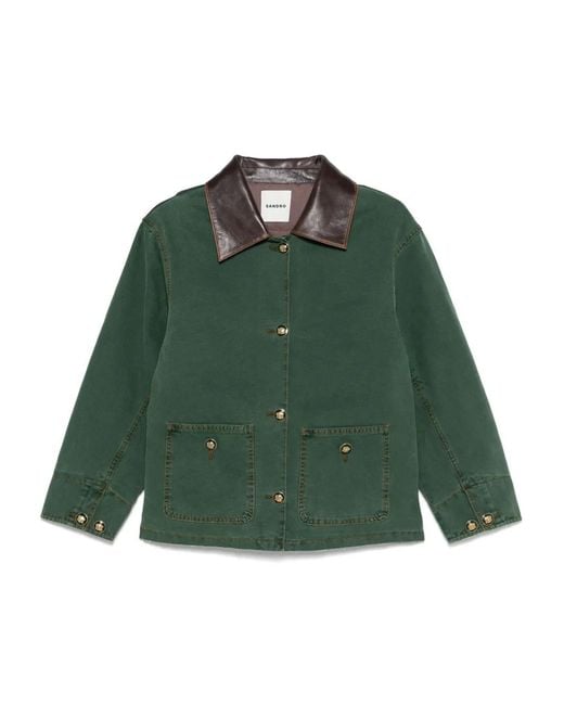 Sandro Green Button-Up Oversized Jacket