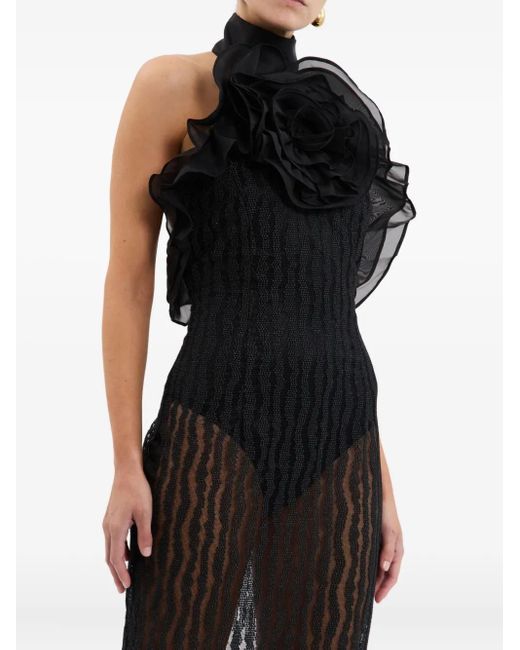Rebecca Vallance Black Seraphina Rose-Embellished Sheer Dress