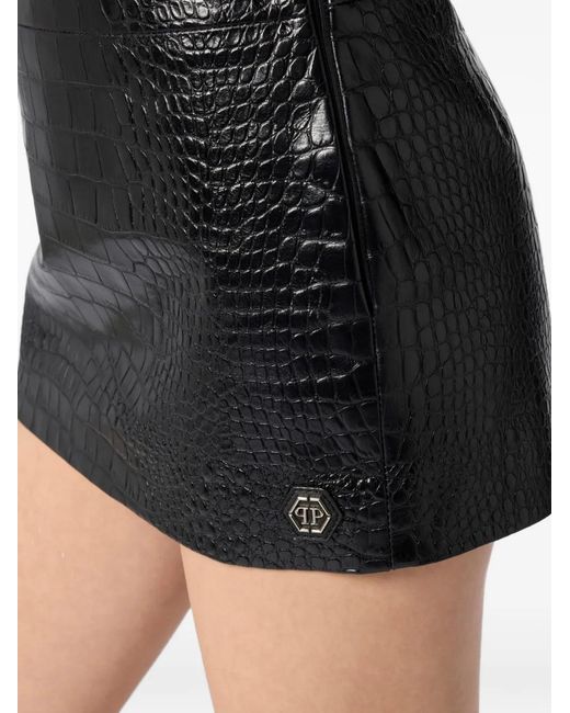 Philipp Plein Black Leather Mini Skirt Cocco
