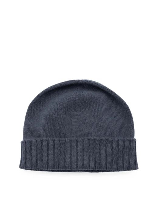 Malo Blue Ribbed-Trim Beanie Hat for men