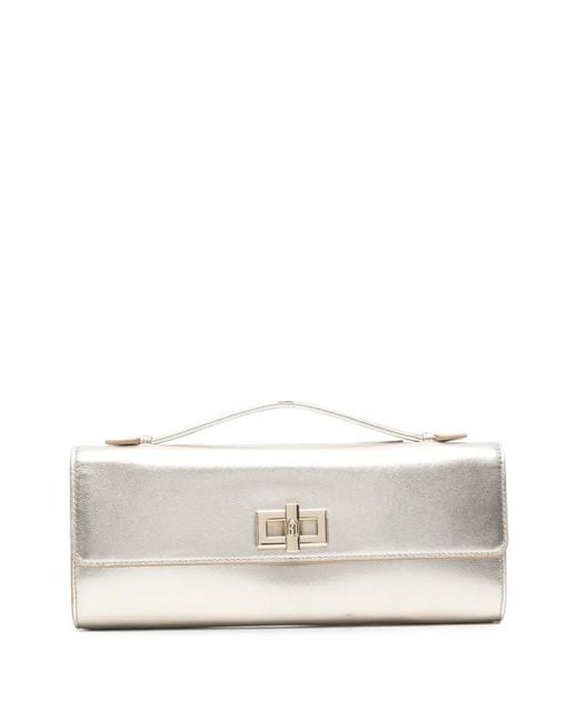 Furla White Clara Metallic Leather Twist-Lock Tote Bag