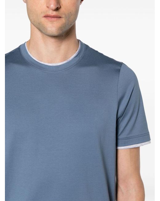 Barba Napoli Blue Contrasting-trim Cotton T-shirt for men