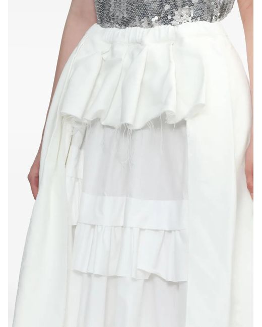 COMME DES GARÇON BLACK White Ruffle-Detail Pleated Midi Skirt