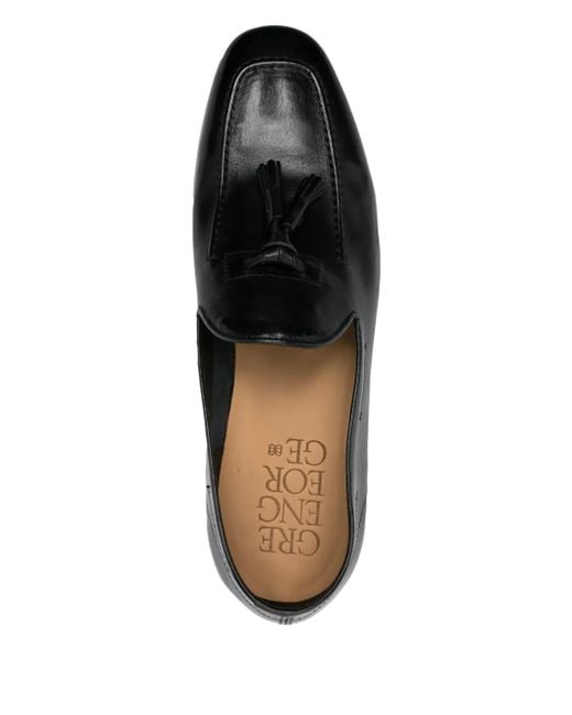 Green George Black Leather Loafers for men