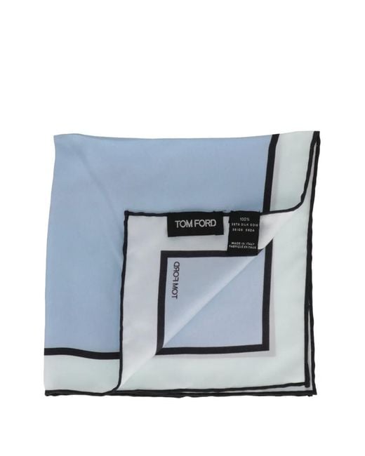 Tom Ford Blue Logo-Detail Contrast-Border Pocket Square for men
