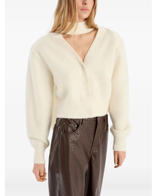 ROTATE BIRGER CHRISTENSEN White Knit Scarf-Neck Cardigan