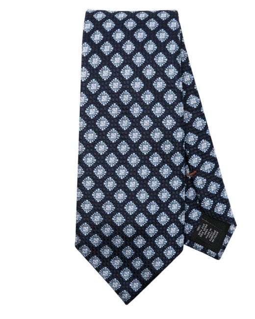 Zegna Blue Geometric-pattern Silk Tie for men