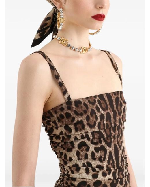 Dolce & Gabbana Brown Leo-Print Charmeuse Dress