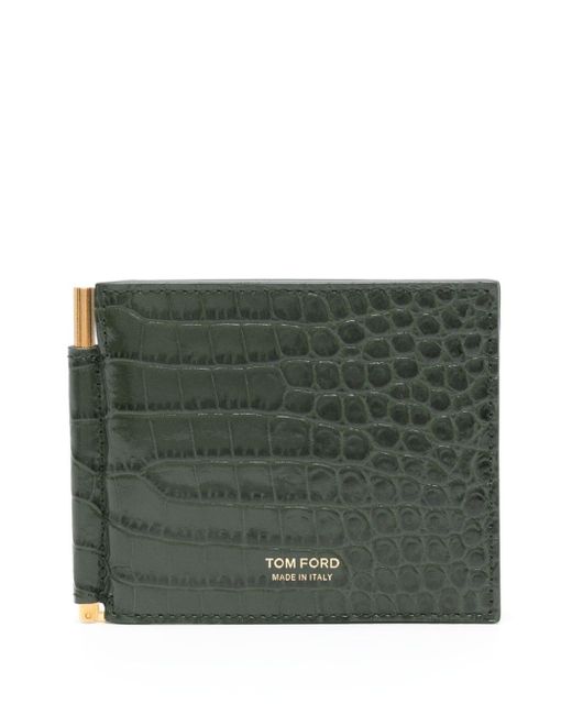 Tom Ford Green Crocodile-effect Leather Wallet for men
