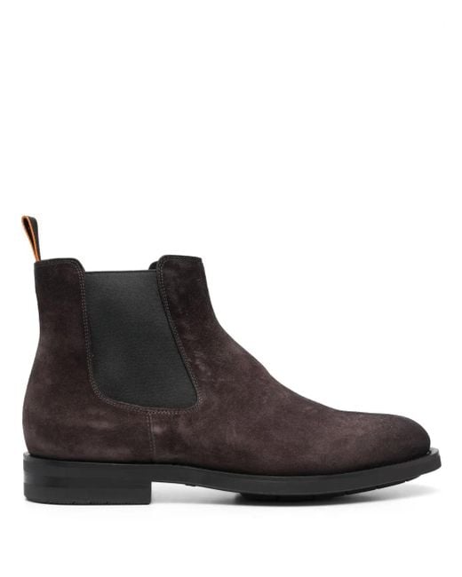 Santoni Brown Round-Toe Suede Ankle Boots for men