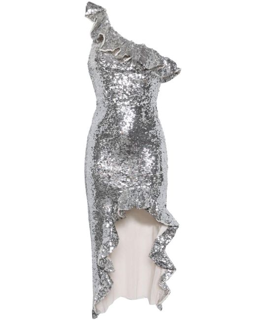 Needle & Thread Gray Betty Sequin-embellished Asymmetric Midi Dress