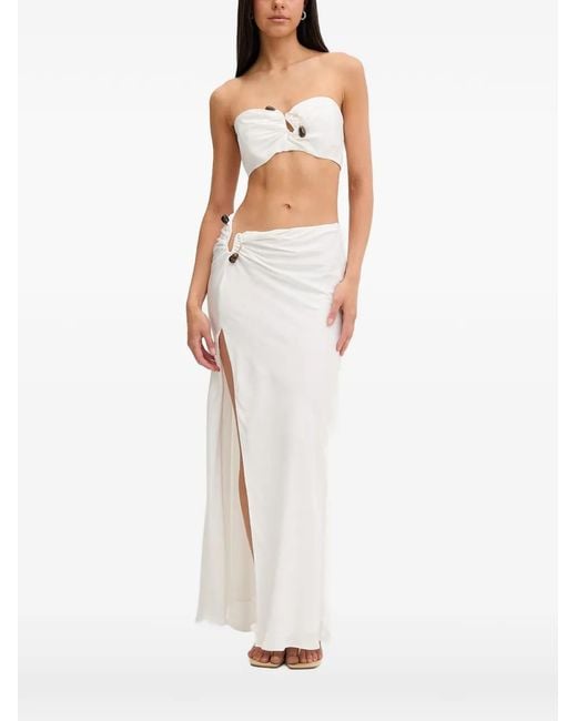 Bardot White Bead-Embellished Tie-Back Top