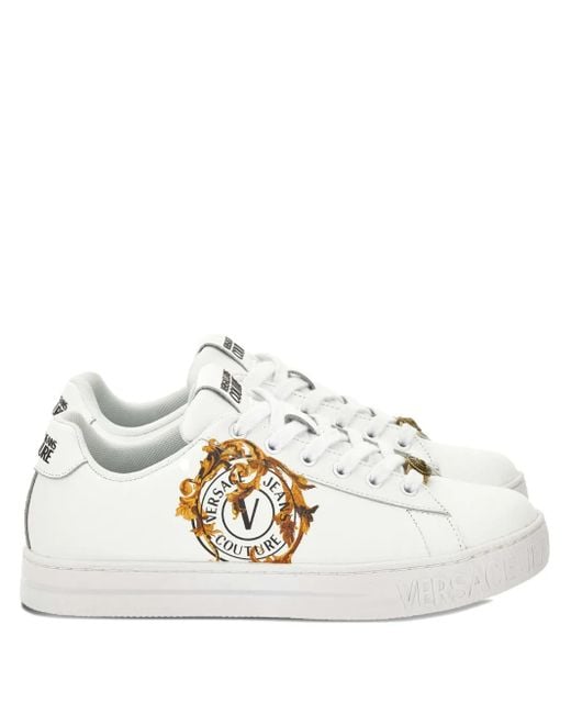 Versace Jeans Couture White Barocco Print-Detail Sneakers