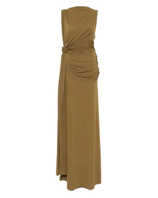 Alex Perry Natural Knot-Detail Draped Maxi Dress