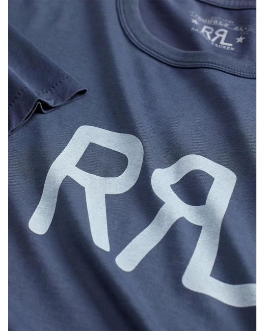 RRL Blue Logo-Print Cotton T-Shirt for men