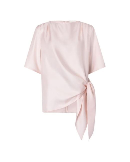Loulou de Saison Pink Mano Asymmetric Knotted Silk Top