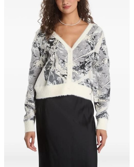 Desigual Gray Abstract-Print Cardigan