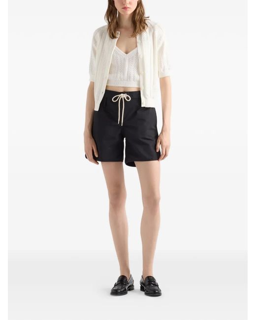 Prada White Openwork Cotton Crop Top