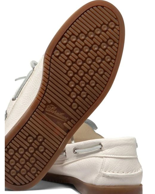 Paraboot White Barth Leather Boat Shoes for men