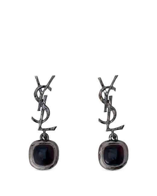 Saint Laurent White Cassandre Cabochon Earrings