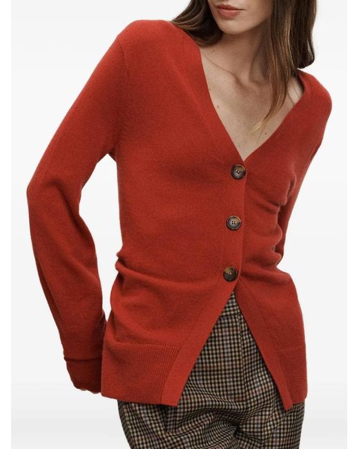 Veronica Beard Red Lamotte Buttoned V-Neck Cardigan