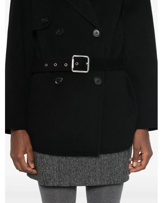 Pinko Black Short Double-Breasted Wool Torcia Coat