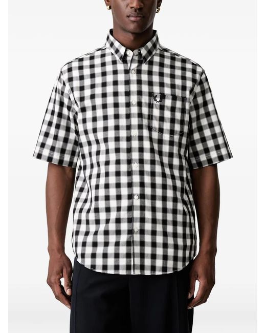 Fred Perry Black Gingham-Check Short-Sleeve Shirt for men
