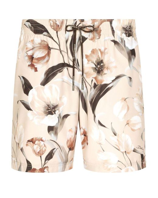 Dolce & Gabbana Natural Floral-print Swim Shorts for men