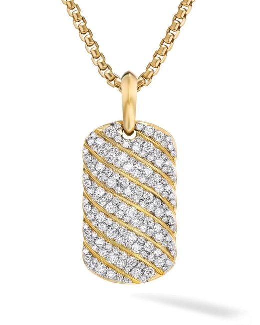 David Yurman Metallic 18Kt Sculpted Cable Tag Diamond Necklace Charm for men