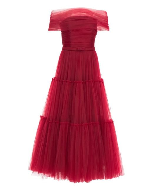 Ana Radu Red Off-Shoulder Tulle Dress