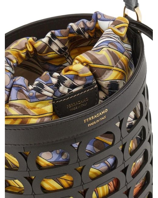 Ferragamo Black Gancini Bucket Bag Xs