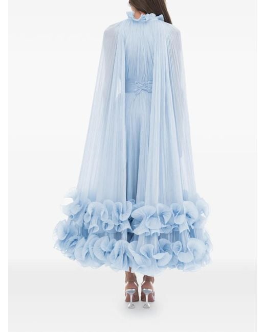 Ana Radu Blue Pleated Cape Dress
